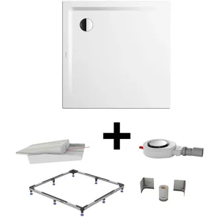 Kaldewei SUPERPLAN 1848-1 Duschwannen-Komplettset 1 90 x 90 cm, nahezu bodenebener Einbau, Duschwannen, alpinweiß