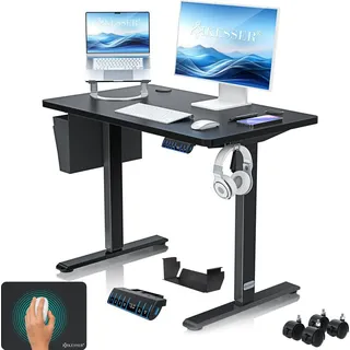 Kesser KESSER® Höhenverstellbarer Schreibtisch elektrisch Ergonomisch Steh-Sitz Schreibtisch 3-Funktions-Memory Steuerung Inkl. 360° Rollen USB-Ladeanschluss Computertisch für Homeoffice