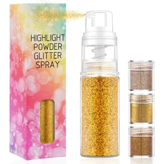 Glitzer Spray, Enthält 3 Schachteln Glitzer, Goldener Glitzerspray Haare, Glitzerspray für Gesicht, Körper, Haare und Kleidung, Geeignet für Partys, Bühnenauftritte und Andere Veranstaltungen
