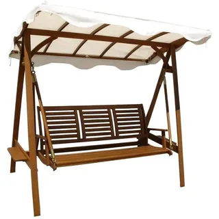 Braune 3-Sitzer Hollywoodschaukel aus Holz mit weißem Sonnendach
