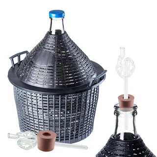 KADAX Glasballon-Set 54L, Gärballon mit Kunststoffkorb und Gärzubehör, Gummi-stopfen, Gärröhrchen, schmale Öffnung, Weinballon, Flasche, Glasflasche (Glas Gärröhrchen)