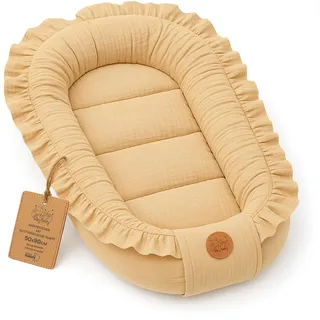 Totsy Baby Musselin Babynest Nestchen Baby 90x50 cm - Babynestchen Neugeborene Nest für Kinder Bett und Babybett tragbar Kuschelnest Coccon für Jungen und Mädchen Baumwolle Beige