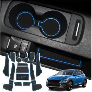 Ruiya Kompatibel mit Hyundai Kona Hybrid 2017-2020 2021 Auto Gummimatten Türschlitzmatte, Kona Antirutschmatten Armlehne Getränkehalter Matte Mittelkonsole Rutschmatten Türnaht Matte