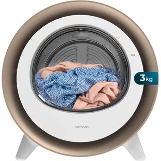 Cecotec Kompakter Ablufttrockner 3kg Bolero DressCode Dry 3500V Gold, 8 Programme, Klasse A, Intelligente Automatische Trocknung, Touch-Steuerung, UV Care Funktion, Dry Shoe Rack und Delay Start, Weiß