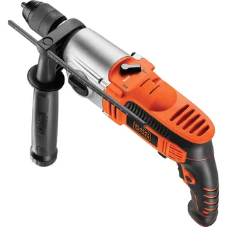 Black & Decker Black+Decker 2-Gang Schlagbohrmaschine (850 Watt, 13mm Metall-Schnellspannbohrfutter, Konstanter Rechts-/Linkslauf, Griffgummierung, Zweihandgriff mit Tiefenanschlag und Koffer), KR8542K-QS