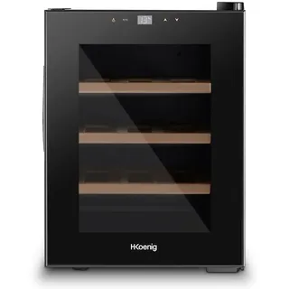 h.koenig AGE12 Weinkühlschrank / 12 Flaschen/Temperatur von 11°C bis 18°C/LED-Temperaturanzeige/Holzlagerböden
