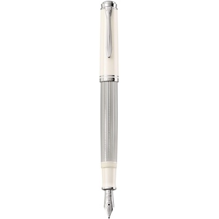 Pelikan Füllhalter Souverän 405, Silber-Weiß, Feder B (breit), hochwertiger Kolbenfüller im Geschenk-Etui, 815536