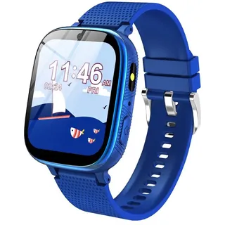 Smartwatch Kinder, 1,83′′ Kinderuhr mit 30 Spielen, Anrufe, Kamera, Musik, Schrittzähler, Wecker, Lernkarte, Hörbuch, Geschenk für 3-12 Mädche... - Blau