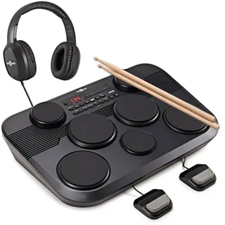 DD80 Tragbares E-Drum-Pad-Set mit Kopfhörer von Gear4music | 273 Sounds, 45 Kits und 100 Begleittracks, leise üben mit den inklusive Kopfhörern, eigene Kits speichern