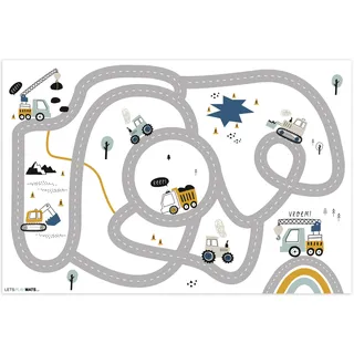 KINDERTEPPICH Baustelle - Bagger - Auto - Regenbogen - Design 180x120 cm