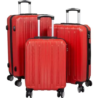 Rotes Kofferset dreiteilig mit Schloss / 55 67 76 cm Hartschale 4 Doppelrollen Kantenschutz Tragegriff LM1003 - Rot