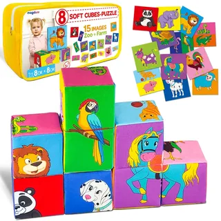 magdum Weich Baby Bausteine ​​für Kleinkinder - Stapelwurfel Kind - Würfelpuzzle Stoffwurfel Kinder Bilderwurfel - Soft Baby erste Bausteine - Motorikspielzeug Bauklötze - Stapelturm