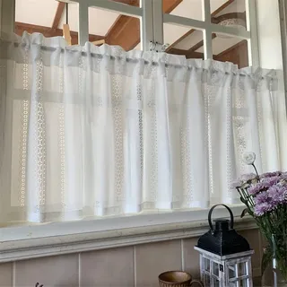 ACMHNC Scheibengardine Voile Bistrogardine Landhaus Küche Kurz Vorhang Modern Kurzstores Gardinen Transparent Kaffee Vorhang 1 Stück,Weiß,140cm x 60cm /55"*24"