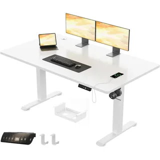 JUMMCIO Höhenverstellbarer Schreibtisch 160x80 cm, Stabiler Elektrischer Schreibtisch mit Vierteilige Tischplatte, Computertisch mit Memory Funktion,Standing Desk für Büro, Weiß