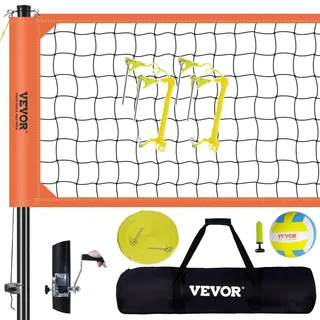 Vevor Volleyballnetz Höhenverstellbares Volleyballnetz Set, 9,7 x 2,4 m Tragbarer Beachvolleyball-Netz, Orange Volleyballnetz Faltbare