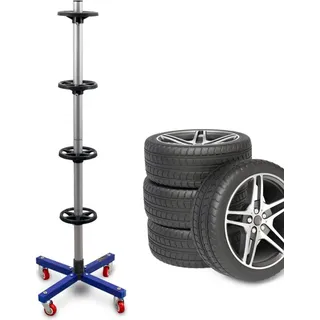 Stabiler fahrbarer Felgenbaum Reifenwagen Felgenständer Reifenständer Radwagen bis 225mm Blau