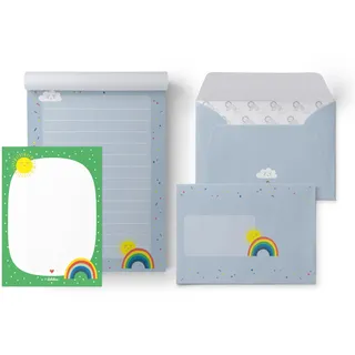 dabelino Liniertes Briefpapier-Set für Kinder: Regenbogen (für Mädchen und Jungen bunt)