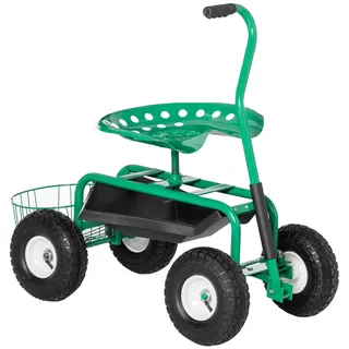 Outsunny Rollsitz 360 ° drehbar höhenverstellbar Gartenwagen mit Ablagefläche Rollen Griff mobiler Gartensitz drehbar Arbeitssitz Gartenhocker bis 150 kg Metall Gartenrollsitz für Gartenarbeit Grün