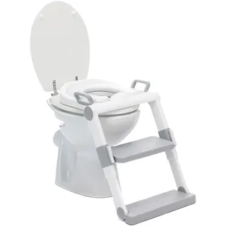 fillikid Toilettentrainer mit dynamischer Höhenverstellung, breiten Stufen, abnehmbarer Sitz, zusammenklappbar - Weiß Grau
