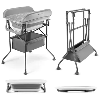 Kinderkraft BUBBLY Babywanne Badewanne mit Gestell, Faltbare Babybadewanne, Wickeltisch Regal im Set, Schnelle und einfache Montage, Grau