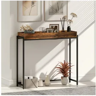 BlingBin Konsolentisch Flurtisch mit Geländer Beistelltisch Sofatisch Ausstellungstisch (1er Set, 1-St., 100cm x 30cm x 91cm), schmaler Flurtisch für Kleinen Raum, Eingang, Flur, Wohnzimmer braun|schwarz