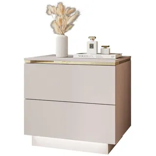 lookway Nachttisch Aurora II Kaschmir mit LED-Beleuchtung und Sockel - Gold
