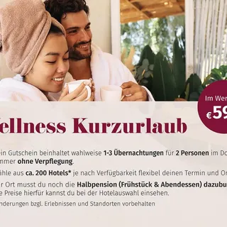 MyDays Wellness Kurzurlaub für 2 (3 Nächte); Erlebnis verschenken oder selbst erleben; Gutschein für 2 Person(en)