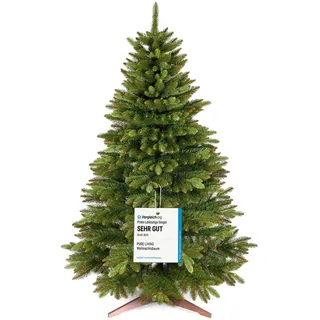 Premium Weihnachtsbaum künstlich 150cm - TESTSIEGER 10 Jahre GARANTIE - Naturgetreu, dichte Zweige, Künstlicher Weihnachtsbaum mit Holzständer, Christmas Tree Tannenbaum künstlich 150 cm Pure Living