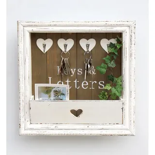 DanDiBo Ambiente DanDiBo Wandorganizer Vintage Schlüsselbrett Holz mit Ablage 93857 Weiß 40 cm Schlüsselboard Briefablage Schlüsselkasten Shabby Chic Memoboard