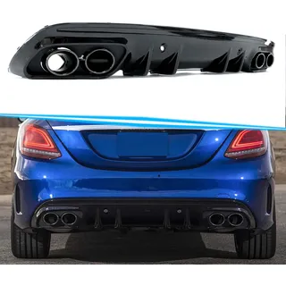 Heckdiffusor Diffusor + Auspuffblenden Schwarz für Mercedes Benz C-Klasse W205 S205 AMG Line Limo Kombi C43 AMG ab 2014 2015 2016 2017 2018