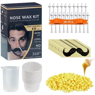 Nasenhaar Wachs Set, Nasenwachs, 100g Enthaarungswachs und 20 Applikatoren, Waxing Perlen und Sticks für Nasenhaarentfernung, Einfache Anwendung für Nasenhaarentfernung zuhause