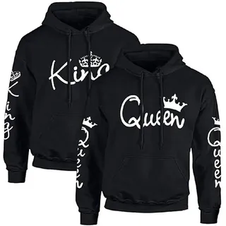 Couples Shop Kapuzenpullover King & Queen Hoodie Pullover für Paare mit trendigem Print im Partner Look schwarz M