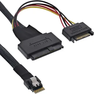 InLine InLine® Slim SAS Kabel, SFF-8654 zu U.2 SFF-8639 + SATA Strom, 24Gb/s, 1m