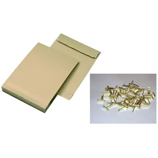 None 10 Faltentaschen-Versandtaschen DIN B4 mit 4cm Falte + 20 Flachkopfklammern
