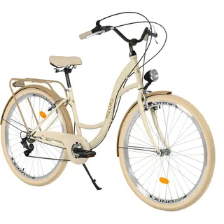 Milord Komfort Fahrrad Retro Vintage Damenfahrrad, 26 Zoll, Creme-Braun, 7 Gang Shimano - Creme/Braun