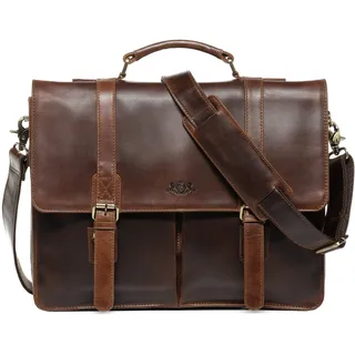 SID & VAIN große Aktentasche echt Leder - 15.4 Zoll Laptop Business-Tasche HARVORD XL - Arbeitstasche Laptoptasche Herrentasche mit Laptop-Fach - Ledertasche Herren braun handgefertigt