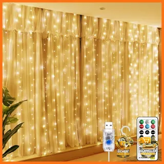 HXWEIYE Lichtervorhang LED 3m USB Warmweiß