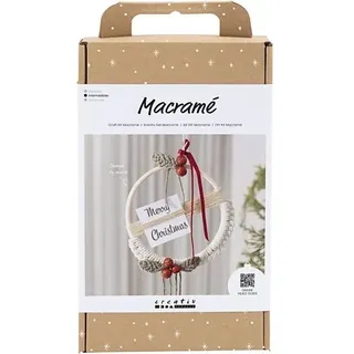 Creativ Company Kreativ Set Macramé, Makramee Adventskranz, Moosgrün, Weihnachtsrot, Naturweiß