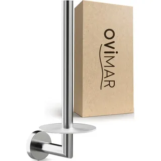 ovimar Ersatzrollenhalter Skodsbol zum Bohren | aus Edelstahl und Glas | Toilettenpapier Rollen Aufbewahrung zur Wandbefestigung Ohne Bohren selbstklebend BIS zu 2 Rollen | Küchenrollenhalter