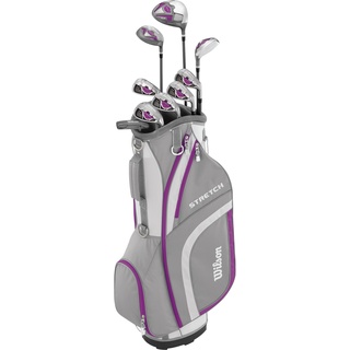 Wilson Anfänge-rAmazon ExclusiveKomplettsatz, 9 Golfschläger mit Cartbag, Damen, Rechtshand, Stretch XL, weiß/grau/violett, WGG157554