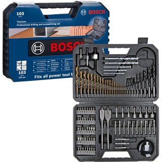 Bosch Accessories Professional 103tlg. Bohrer- und Bit Set Titanium Box (für Holz, Stein und Metall, Zubehör Bohr- und Schraubwerkzeuge)