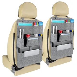 Firschoie 2 Stück Autositz Organizer, Rückenlehnenschutz aus strapazierfähigem Filz, Autositz-Organizer mit längenverstellbaren Schultergurten, Anti-Kick-Organizer für Autorücksitze Rückenlehnenschutz