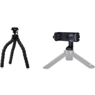 Rollei Monkey Pod - Biegsames Mini Stativ mit flexiblen Beinen, Max. Höhe 27 cm - inkl. Kugelkopf, rutschfesten Gummifüßen und Schnellwechselplatte - Schwarz & Smartphone-Halterung II - 22772