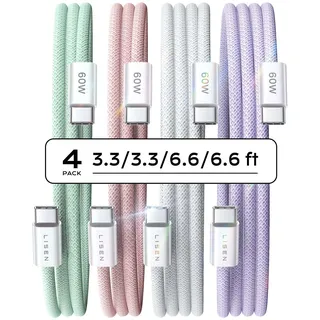 LISEN USB C Kabel [4er Pack, 0,5M 1M 1M 2M], 60W PD3.0 für iPhone 15 Pro Max Plus, Samsung S24, Google Pixel, iPad Mini/Pro 2024, MacBook