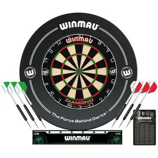 WINMAU Diamond Plus Steeldartscheibe Surround-Set - Professionelles Dartzubehör - Enthält Diamond Plus Dartscheibe, Dart Surround, 2 Sätze von Präzision Steeldart Und Mehr
