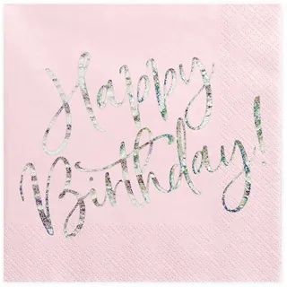 Partydeco Servietten "Happy Birthday" 20Stk./33x33cm | Rosa