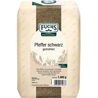 Fuchs Professional - Pfeffer schwarz gemahlen | Schonend vermahlen, ideal zum Abschmecken von Gerichten | Profi-Qualität für Großverbraucher und Gastronomie | 1 kg im recyclebaren Beutel