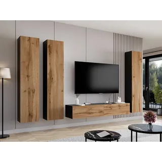 MIRJAN24 Wohnwand Vigo I, (4er-Set, 3x Vitrine, TV-Lowboard 180), grifflosem Öffnen "push to open" schwarz