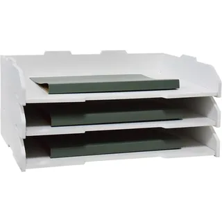Stapelbare Papierablage, A3, 3 Etagen, Schreibtisch-Organizer für Bürobedarf, Aktenaufbewahrung, Brief-Organizer, A3-Aktenordner, Zuhause oder Büro, Schule, Weiß (Querformat, Weiß, 3 Ebenen)