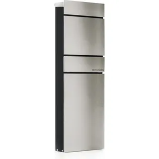 Wiltec Standbriefkasten Silberfarben inkl. Zeitungsfach